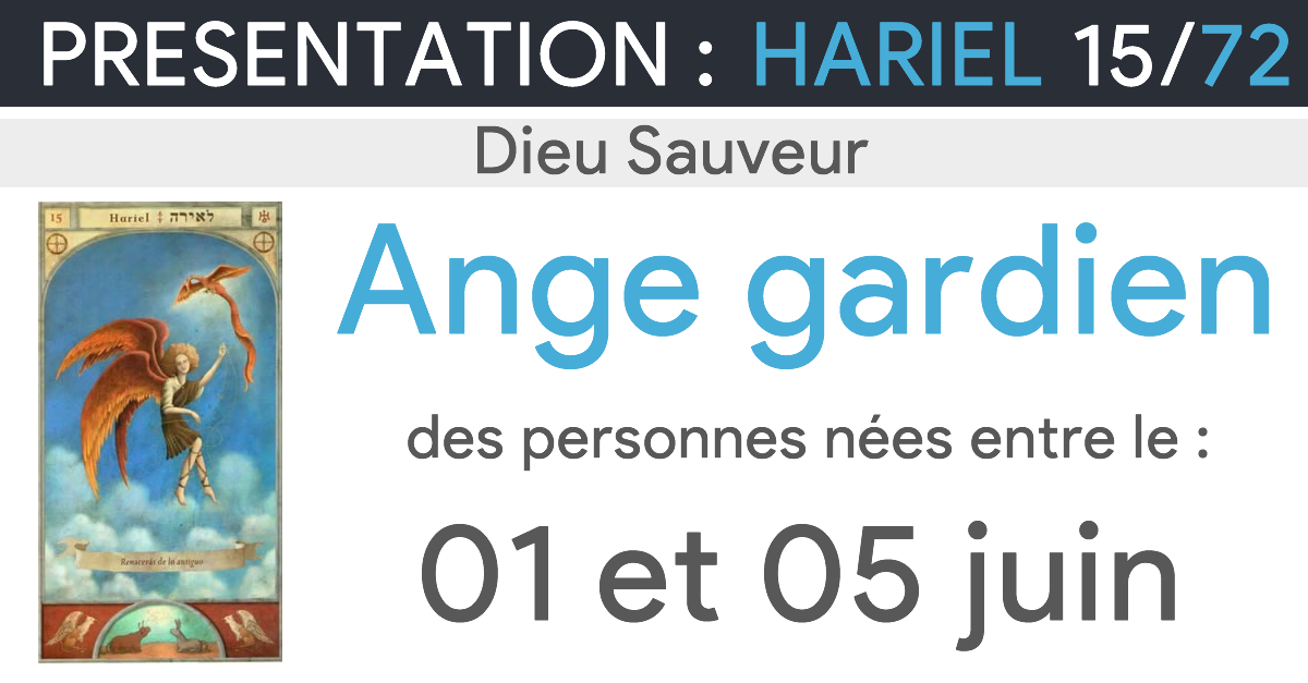 Ange Hariel Gardien du 01 juin au 05 juin Présentation et Prière