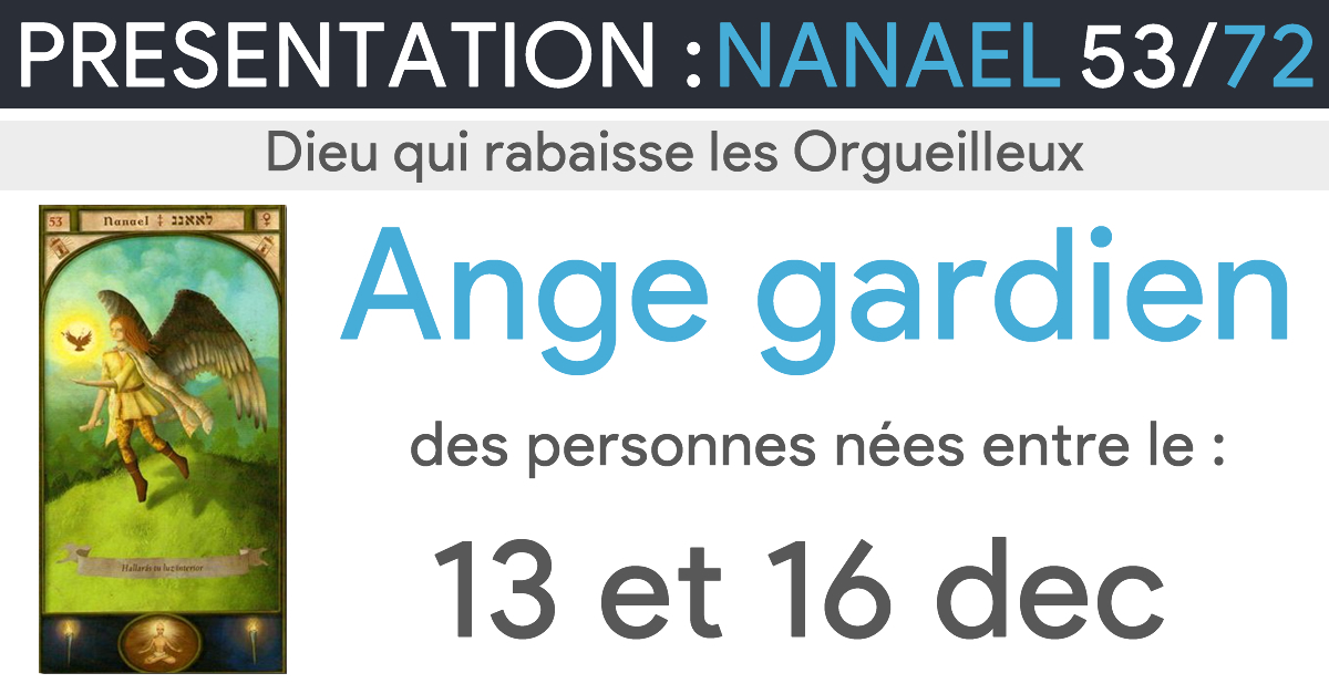 Ange Nanael Gardien du 13 dec au 16 dec Présentation et Prière